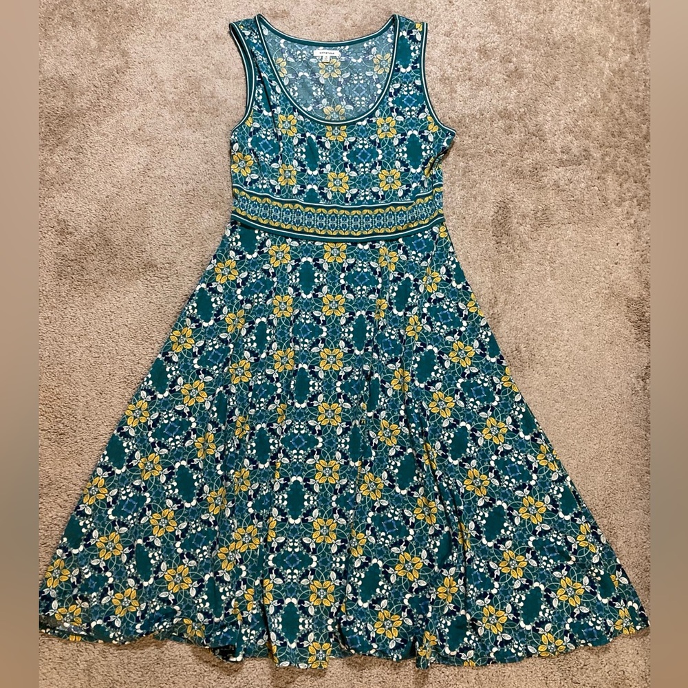 Max Studio M Dress. Green Yellow floral Midi length